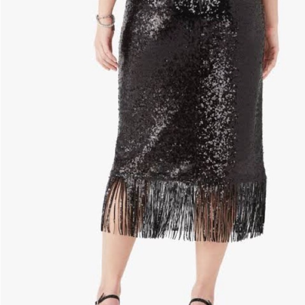 Kate Spade Black Sequin Fringe Midi Skirt